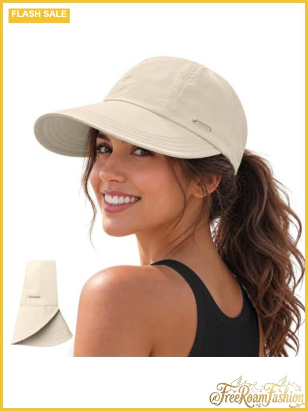 UPF 50+ Foldable Wide Brim Windproof Sun Hat with Ponytail Hole